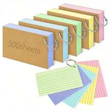 500张彩色索引卡，配有便捷活页环 - 双面印刷，护眼横线，优质防皱纸张，适用于学习记忆卡片、办公任务和学校项目，办公用品 | 粉彩索引卡 | 优质纸张 - 均碼 - 查看 2