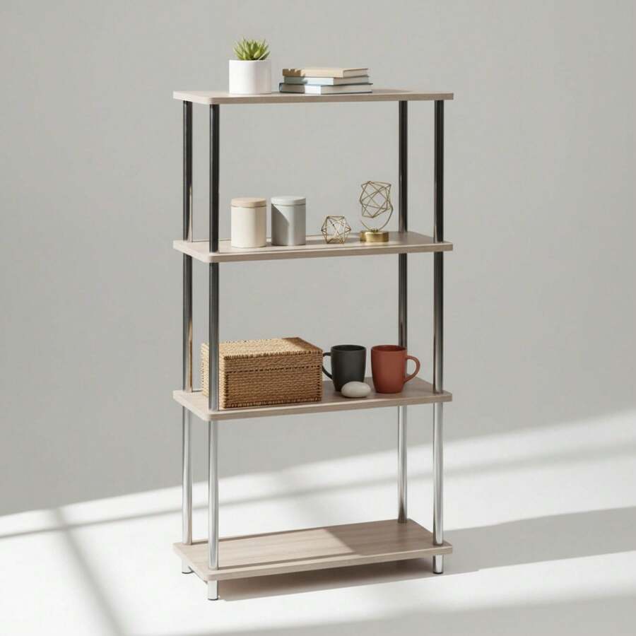 Ecommerc3 MOBLEKIT | Wooden And Metal Shelves With Different Levels, Durable Open Bookcases For Books, Decoration And Storage In Living Room, Kitchen Or Bedroom - 4 Levels 60*29.5*112 cm - View 1