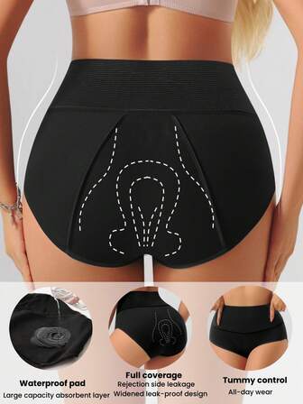 1pc Plus Size Women High Waist Leak-Proof Period Panty, Thicker 3-Layer Shaping Underwear, Comfortable & Full Coverage Triangle Brief