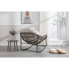 Silla mecedora de ratán para exteriores, silla reclinable con cojín acolchado para exteriores, para porche delantero, sala de estar, patio, jardín. 
 Blanco M4QV - Beige + Acero + Conjunto de Cómoda + Algodón - Ver 4