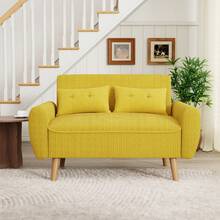 Vongrasig Modern  Loveseat Sofa | Soft Corduroy Fabric & Tufted Back Cushions | Mid-Century Small Couch With Tapered Legs For Bedroom & Apartment - Màu vàng - Xem 6