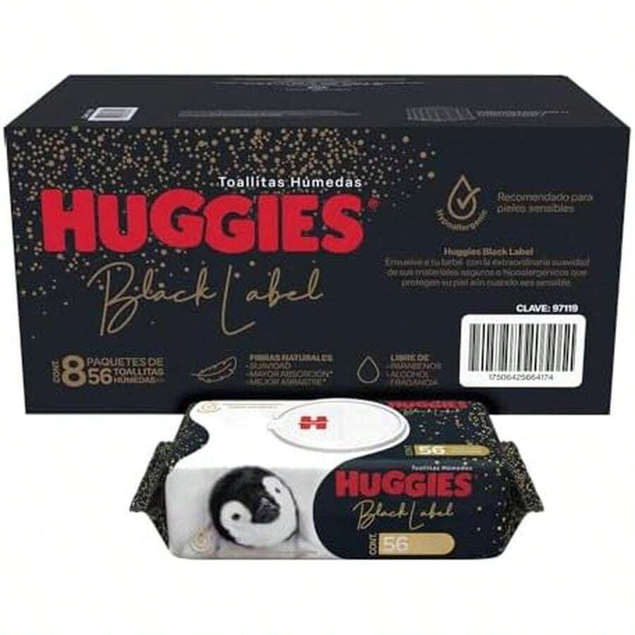 Black Label Toallitas Húmedas para Bebé, Caja con 448 piezas (8 Paquetes de 56 toallitas c/u) - / - Ver 1