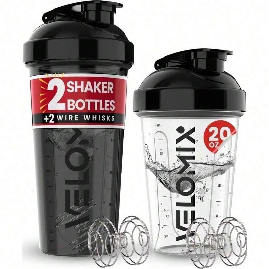 2 Pack 20oz Protein Shaker Bottles With Stainless Steel Whisk Balls Leakproof Lid Odor Resistant Sealing Ring For Gym Fitness Travel Sports Workout Shakes Healthy Drinks Daily Use For Men Women Easy To Clean Durable Plastic Essential Workout Accessories - 20盎司+28盎司 - 查看 1