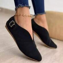 Autumn Women's Shoes Short Boots Pointed Flat Casual Shoes Large Size Single Shoes Women - 黑色 - 查看 4