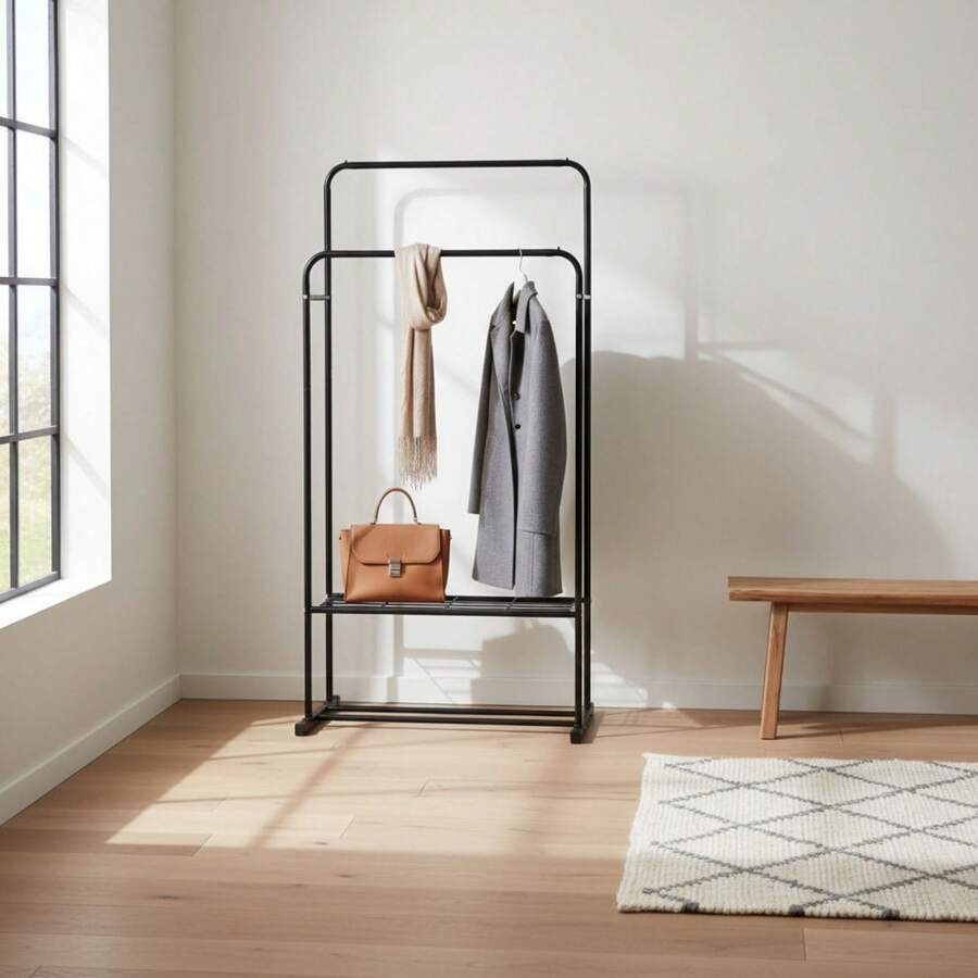 Ecommerc3 MOBLEKIT | Free-Standing And Expandable Clothes Racks In Metal And Wood, Clothing With Adjustable Options, With Wheels Or Shelves, Organizers For Bedroom, Entryway And Home - Double Clothes Rack 81x50x125-150 cm - View 1