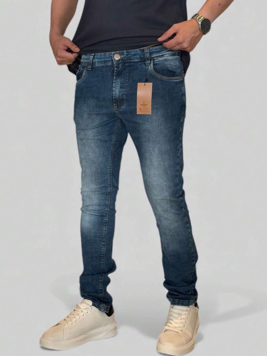 Men's Slim Fit Premium Denim Jeans With Elastane Lycra - Skystone Blue - View 1