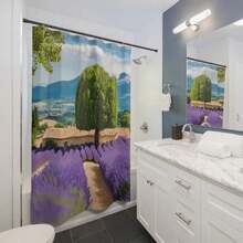 Lavender Field (A) Shower Curtain. Lavender Bathroom Decor Lavender Shower Decoration, Purple Floral Print. With Hooks (8-10pcs), Washable, Multiple Sizes 120x180/150x180/180x180 - A - View 1