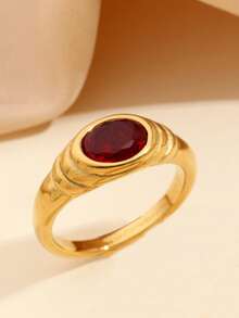 1 pieza/2 piezas Juego de anillos minimalistas de acero inoxidable dorado, incrustados con gemas rosas y rojas, adecuados para uso diario de adolescentes o como regalo - Dorado - Ver 11