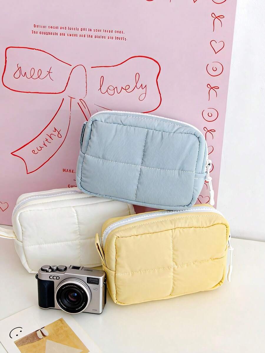 Multi-Pocket Camera Bag Fashion Quilted Ccd Storage Bag Portable Makeup Bag Large Capacity Purse Wallet Soft Material Anti Fall And Dustproof Small Bag Camera Pouch,Travel Essential - Multicolor - View 1
