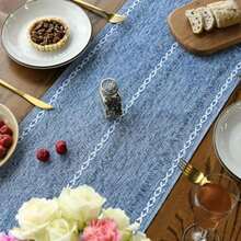 Artoid Mode Camino de Mesa de Algodón Lino Rústico Verde Salvia, Decoración de Mesa de Cocina Comedor Bordada Hueca de Temporada para Decoración del Hogar Fiesta 13 x 72 Pulgadas(13" x 90", Table Runner Azul) - Multicolor - Ver 5