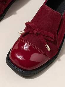 1 Pair Girls' Bowknot Patchwork Shoes, Block Heel Low Heel Casual Shoes, Suitable For All Seasons - Rose Red - View 6