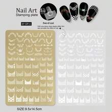 1pc Nail Art Stamping Plate, New Ins Style Limited Edition Leopard, Zebra, Plaid, Snake, Blue Bird, French Ribbon Bow, Heart, Cherry, Butterfly, Star, Cute Expression Pattern Stamp Template, Nail Art Stamping Gel Plate, Plaid Print Nail Painting Tool - Multicolor - View 16