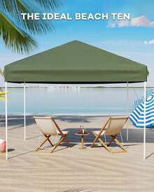Huisuilinss Canopy Tent,10X10FT Pop Up Canopy Tent,Outdoor Instant Beach Tent,Portable Gazebo With 3 Adjustable Height,Easy Set Up Sun Shelter With 4 Sandbags & Carrying Bag For Camping Parties Outdoor Events - Verde - Ver 3