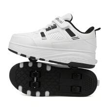 四轮成人学生轮滑鞋，带可伸缩轮子的直排轮滑鞋，四轮可变形轮滑鞋，四季皆宜 - 黑與白 - 查看 16