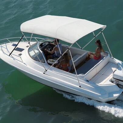 Bimini Top Bootsabdeckung Sonnenverdeck (4 Bögen) aus 600D Polyester mit Rahmen aus Aluminiumlegierung, wasserdichte Sonnenschutz-Bootsmarkise mit Aufbewahrungstasche, 170-183 cm (B) Hellgrau