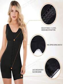 [Tummy Control Shaper] Elegant Melibelt Women's Tummy Control Shaper -Full-Body Hip Lift, Black Mesh And Spandex Blend, Semi-Transparent, Low Support, Machine Washable, Crotch Zipper-Suitable For Valentine Outfits For Women,Prom Dress,Date Night,Formal Gowns For Women Evening Elegant - 彩色 - 查看 9