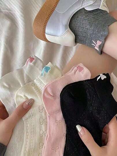 6 Pairs/6 Colors Women's Cute Bow Mesh Socks - Thin Breathable Low-Cut Summer Knitted Socks, Invisible Non-Slip Casual Socks For Daily Wear/Office/Travel, Fruit&Vegetable Funny Dream Print
