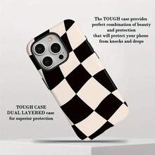 Elegante funda de película dos en uno con un elegante diseño a cuadros ondulados en blanco y negro: una funda robusta de doble capa que ofrece una excelente protección, construida para resistir caídas. Compatible con los modelos de  16, 15, 14, 13, 12, 11, Plus, Pro, Max, lo que la convierte en un regalo ideal de cumpleaños o Año Nuevo para amigos, familiares y seres queridos. - Multicolor - Ver 5