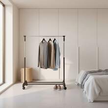 Ecommerc3 MOBLEKIT | Free-Standing And Expandable Clothes Racks In Metal And Wood, Clothing With Adjustable Options, With Wheels Or Shelves, Organizers For Bedroom, Entryway And Home - Black and Silver Coat Rack 82x42x90-160 cm - View 6