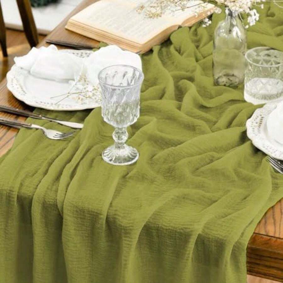 Artoid Mode Boho - Camino de Mesa de Gasa en para Bodas, Decoración de Otoño y Acción de Gracias para Comedor, Cocina y Fiestas en Interiores, 120 Pulgadas(160" Verde hierba) - Multicolor - Ver 1