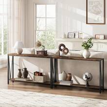 Consola estrecha de dos niveles, elegante mesa auxiliar para entrada, pasillo y sala de estar, mueble premium que ahorra espacio. - Camel - Ver 3