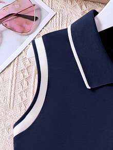 Tween Girl Polo Collar Half-Zip Dress - Royal Blue - View 5