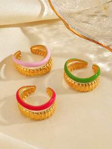 1pc Stainless Steel Fashionable Geometric Textured Ring, Suitable For Women's Daily Wear - Multicolor - View 1