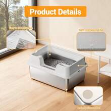 Techigher Stainless Steel Cat Litter Box, Extra Large Litter Box With Scoop, Never Absorbs Odors, Leak-Proof, Stain-Free, Rust-Free, Easy To Clean - Beige_50*35*22CM - View 2