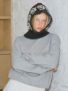 1pc Designer Knitted Knitted Balaclava Hat, Winter Warm Beanie Cap Women, Fashion - 深灰色 - 查看 5