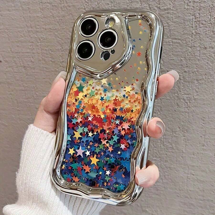 [Compatible con iPhone 11, 12, 13, 14, 15, 16, , Promax, Funda de Smartphone de Alta Gama y Estilo con Onda Crema Electrochapada - Plateado - Ver 1