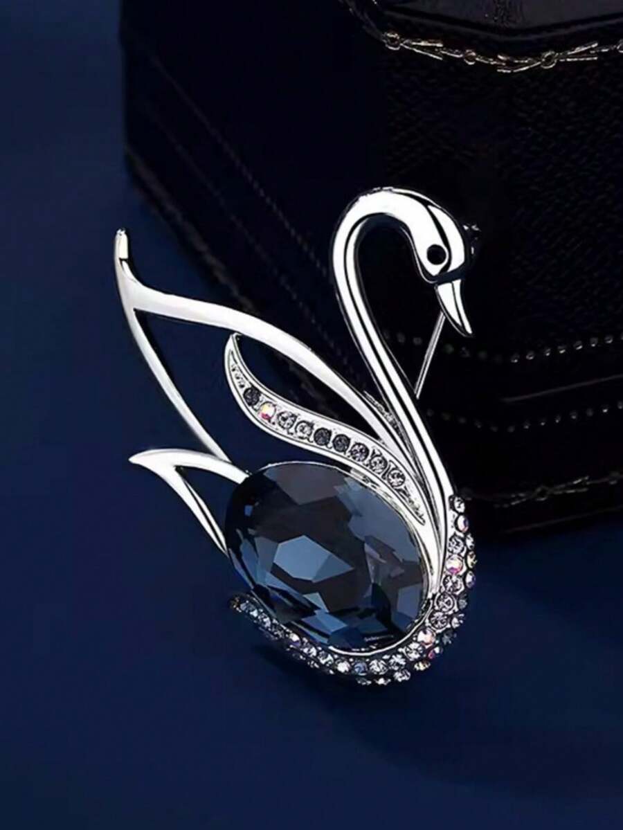 1pc Unique Swan Crystal-Like Brooch Pin, Suitable For Daily Outfit And Gift - Blue - View 1