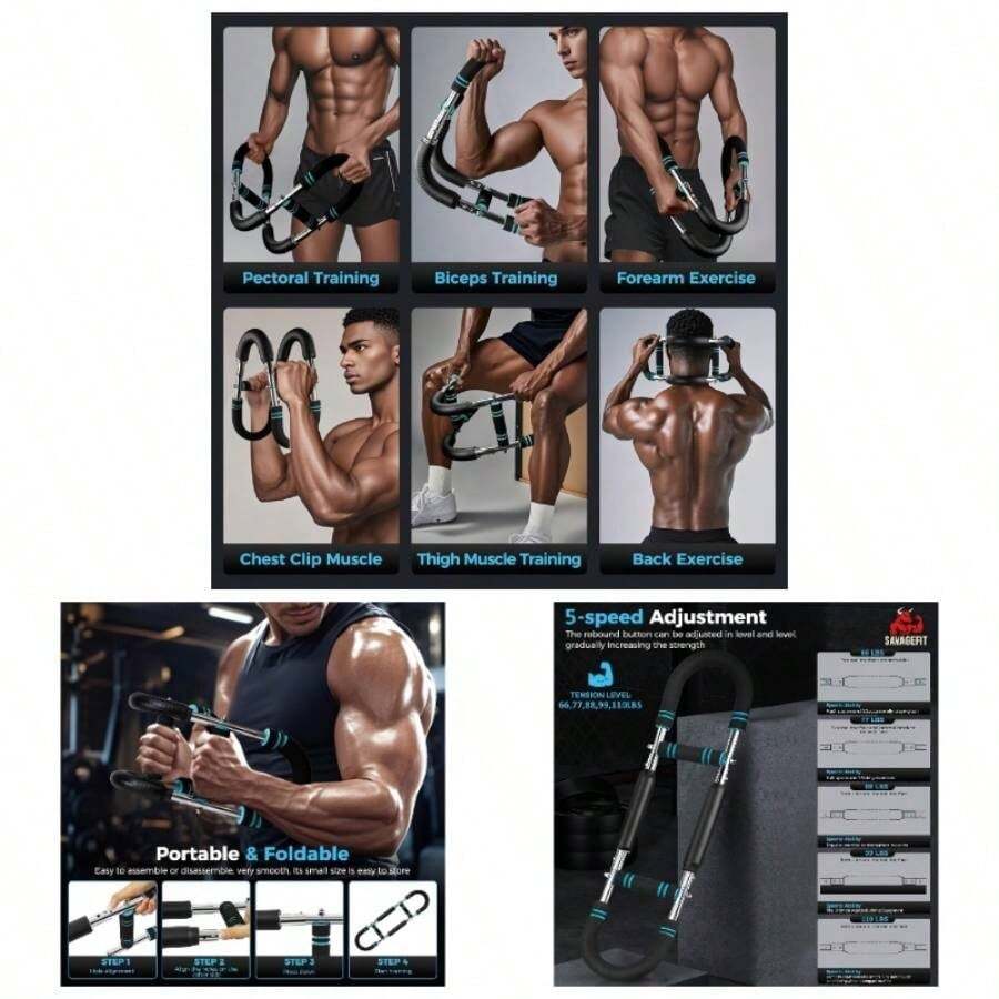 Arm Trainer Men - 110lbs Chest Workout Equipment Arm Exerciser Build Strength, Sculpt Upper Body - Adjustable Chest Builder Arm Workout Device Home Gym - Black & Blue - View 1