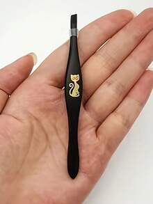 Nhíp đầu vát, nhíp chính xác dùng để tỉa lông mày, lông mặt và loại bỏ lông mọc ngược, dụng cụ làm đẹp chuyên nghiệp dành cho nam và nữ - Tay cầm họa tiết hình mèo - màu đen - Xem 5