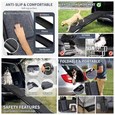 Dog Ramp Car, 63 Inch Long 17 Inch Wide Folding Portable Pet Stair Ramp With Non - Slip Rug Surface, Wide Dog Steps Medium Large Dogs To 250LBS Enter A Car, SUV Truck