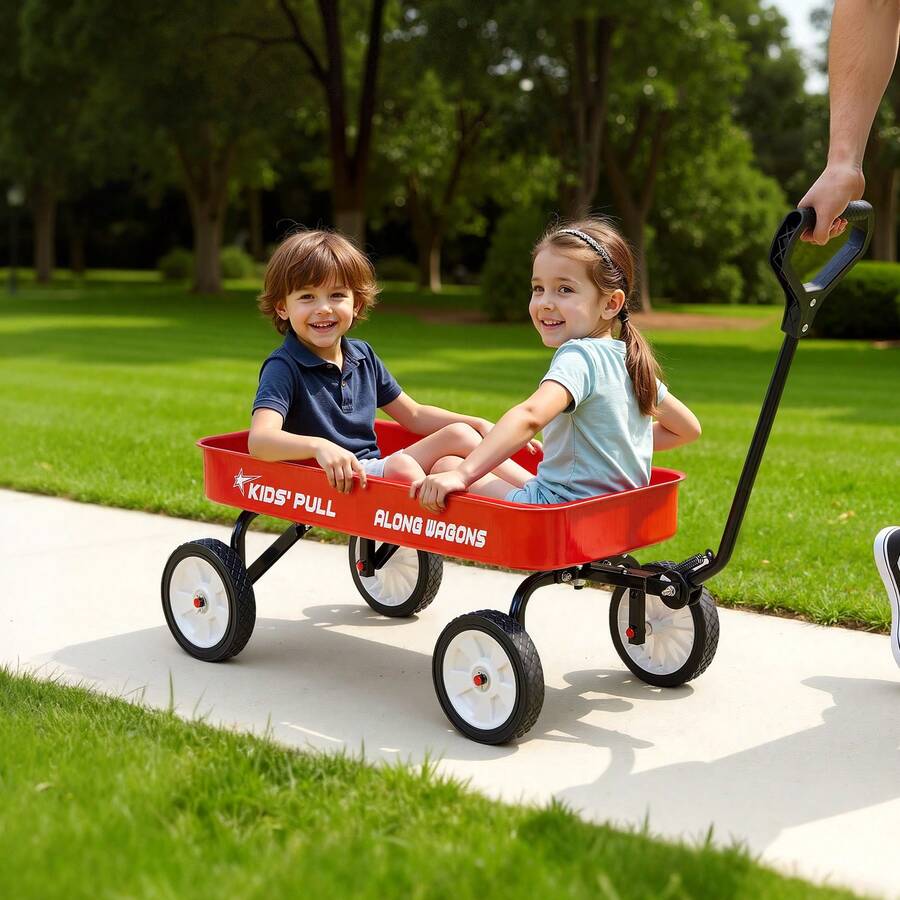 Pull-Along Wagon For Kids, 39 Inch Toddler Wagons, Supports Up To 176 Lbs, All-Terrain Wagons With Handle, Utility Wagon Cart Birthday Present For Kids Gardening Beach Camping, Red - Red - View 1