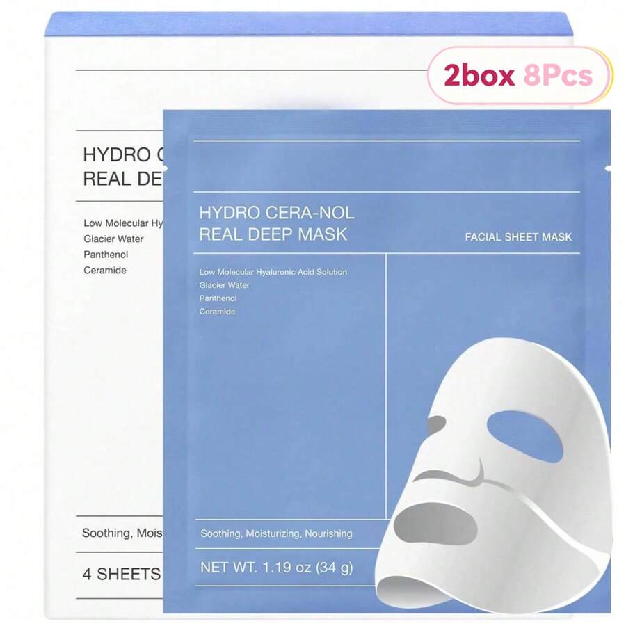 INSTKEE 8Pcs Hydro Cera-Nol Real Deep Mask, Overnight Hydrogel Mask | Hydrating, Redness Reducing, Quick Soothing, Pore Tightening, Firming | Serum Solidified Into Mask, Super Deep Moisturizing | Boost Elasticity, Fades Fine Lines, Brightens Skin | Transparent After Use, Sensitive Skin Friendly | Korean Skincare, Gifts For Women |1.19oz(34g)X8ea - 藍色(2盒) - 查看 1