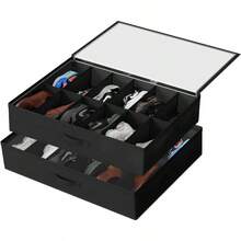 TLL  TECHVIDA 2 Organizadores de Almacenamiento para Zapatos Organizadores de Zapatos Plegables con Cubierta Transparente y 2 Asas Reforzadas Negro9917 - negro - Ver 1