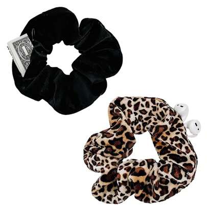 2 st sammets scrunchies med ficka, dragkedja, hårband för kvinnor, stora tjejsaker, scrunchy dold hår scrunchie, hästsvanshållare, resårband, present till vän