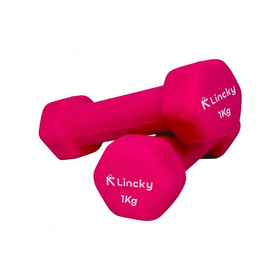 Par de Mancuernas Lincky  de 1LB/2LB/3LB/4LB, Pesa Hexagonal de neopreno para entrenamiento funcional y tonificación, Ideal para ejercicio en casa y Gym. 2pzas. - Rosa - Ver 1