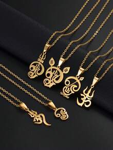 1 Stück Tamil "Om" Symbol Hindu Religiöser Anhänger Halskette, Edelstahl Spiritueller Schmuck für Frauen & Mädchen - Verschiedenfarbig - Übersicht 1