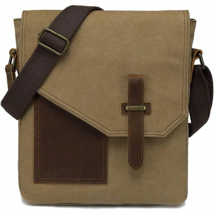 Bandolera Hombre VASCHY Pequeño Bolsa Mensajero Mariconera Bolsa Crossbody Hombre Mujer Bolso de Hombro para Uso Diario Deportes Empresas Viajes - Caqui - Ver 1