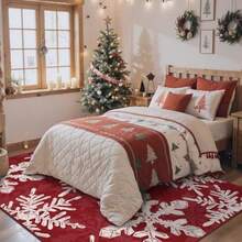 Alfombra navideña 2x3 pies lavable para entrada recámara decoración hogar estampado antideslizante - Patrón de cuento de Navidad rojo+7' x 5' (Rectangular) - Ver 4