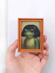 1 Piece Of Quirky Middle Part Hair Frog Pattern Fridge Magnet, Mini Photo Frame Shape, Fun Home Decoration Prop, Holiday Gift - Multicolor - View 9