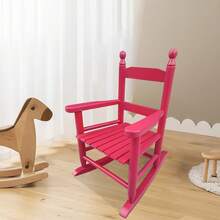 Silla roja de balancín para niños - Interior o Exterior - Adecuada para niños - Duradera RR UVXS - Rosa roja + madera maciza - Ver 11