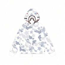 Grey Camouflage Shark Hooded Cardigan Sweater Autumn And Winter Men's And Women's Sports Casual Jacket - 灰色 - 查看 7
