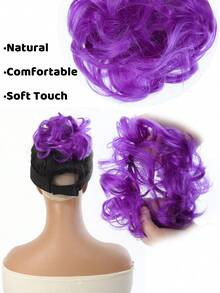 紫色凌乱发髻接发假发，合成卷发发髻假发，带弹性头带，适合女性日常佩戴和参加派对。 - 彩色 - 查看 3