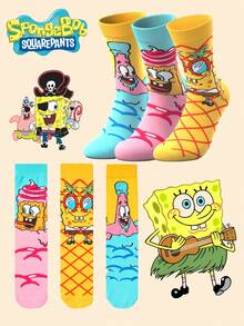 SpongeBob SquarePants 1/5/10双装卡通人物印花中筒袜套装，男女皆宜，趣味图案设计，适合日常穿着和送礼。 - 彩色 - 查看 1