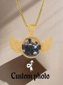1pc Customized Photo Necklace, Personalized Couple Picture Frame Pendant, Women's Round Memory Pendant Necklace With Rope Chain, Hip-Hop Jewelry For Men Gifts For Mom And Dad, Gifts For Friends, Gifts For Couples, Gifts For Best Friends, School Supplies, For Teacher, For Boys And Girls, For Teenagers, Junior High School Students, Middle School Students, High School Senior High School Students, College Students, University Students, Freshman, Sophomore, Underclassmen,Delicate Romance - Multicolor - View 6