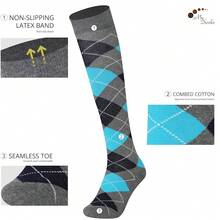 Mysocks Unisex Knee High Long Socks Argyle,8-11,AshNavyTurquoise - 灰色海軍藍綠松石色 - 查看 3