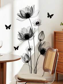 1pc Black Rose Lotus Flower Wall Stickers Removable Simplicity Floral Golden Leaf Art Wall Decals Peel And Stick Murals Wall Decals For Bathroom Living Room Bedroom Door Aisle Sofa TV Backdrop Kitchen Cabinet Wall Home Decor - Multicolor - View 6